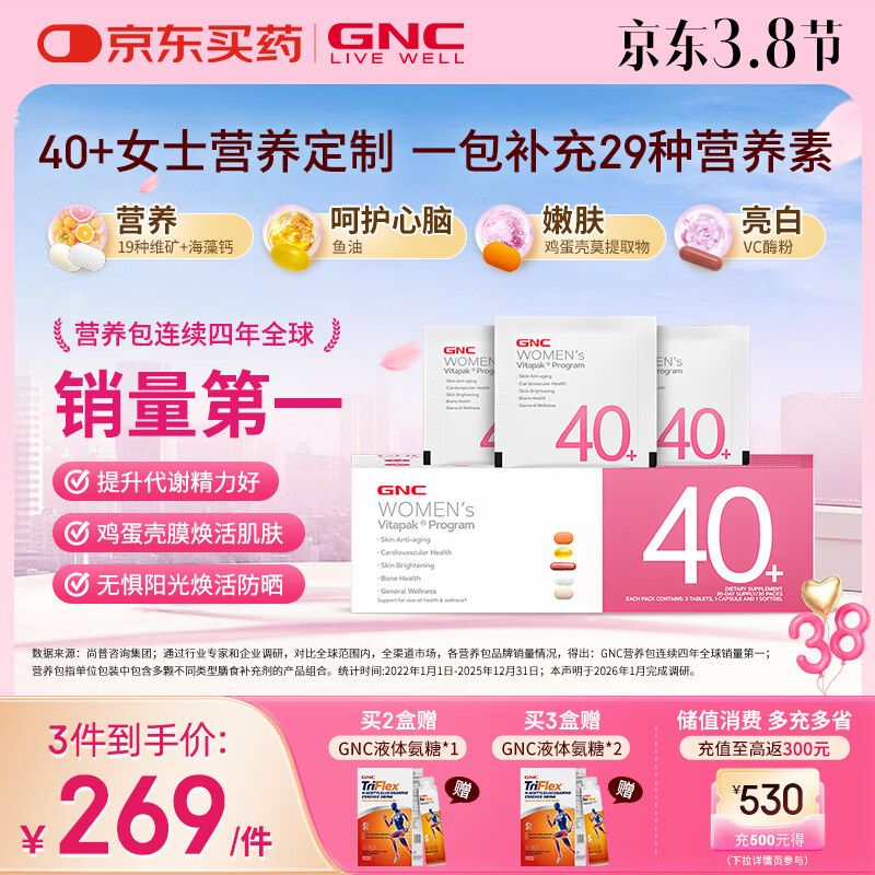 GNC健安喜女士营养包40+复合维生素b族鱼油钙维生素c保健品30袋/盒