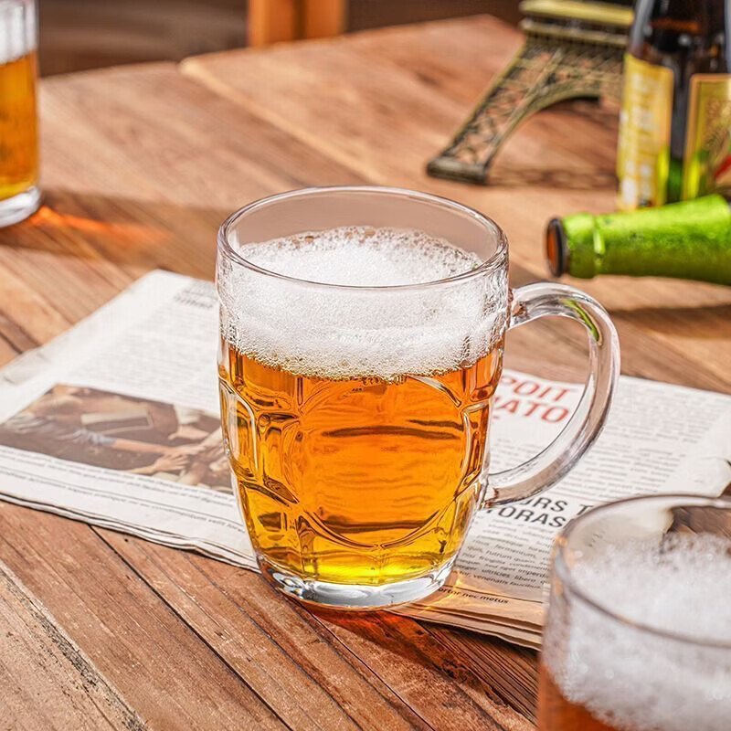 把手玻璃杯菠萝啤酒杯杯子扎啤水杯加厚茶杯耐热喝酒杯 菠萝啤酒杯-6个装（约240毫升）