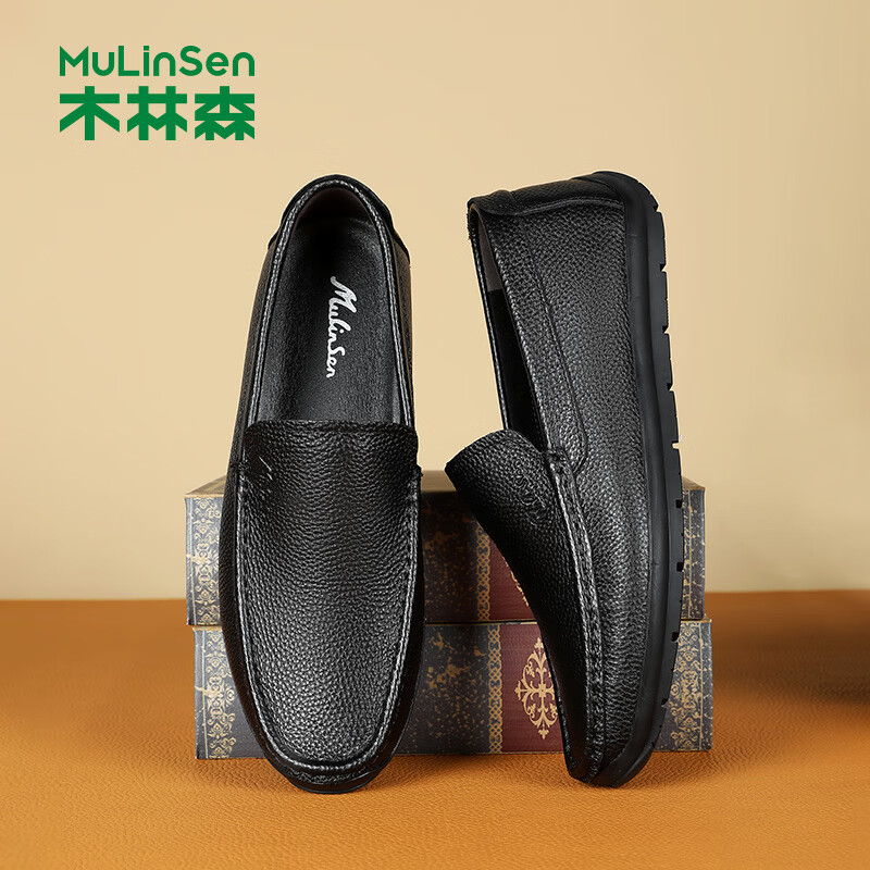 木林森休闲皮鞋男软底软面商务皮鞋舒适百搭驾车鞋春季新款男鞋轻奢名品 A3263212黑色 46
