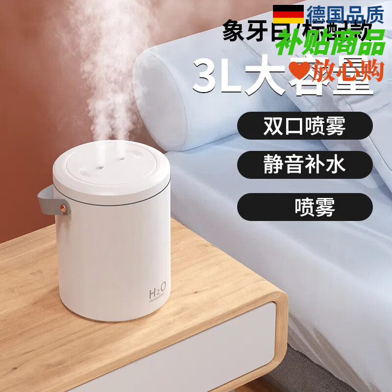 厨帝格3L加湿器usb家用卧室3L办公室桌面小型空气加湿器雾化香薰机精油补水喷雾器孕妇婴儿便携大容量喷 3L双喷-白色标准款【大喷雾+静音补水】标配