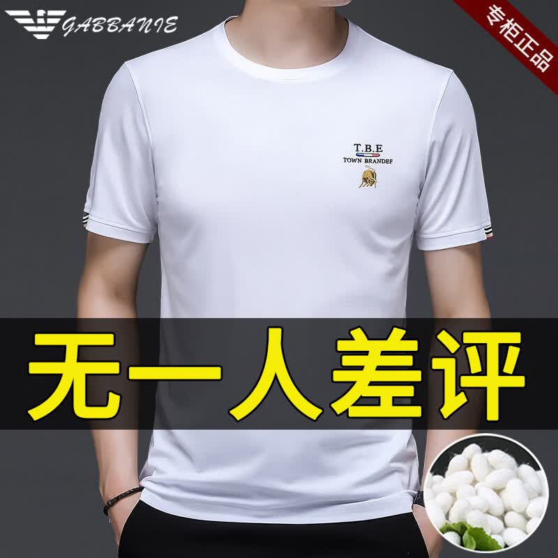 GABBANIE阿玛尼意大利正品2026新款品牌男士桑蚕丝短袖t恤夏季名牌体恤冰 国际一线品牌19368黑色 3XL 190_【建议170-185斤】