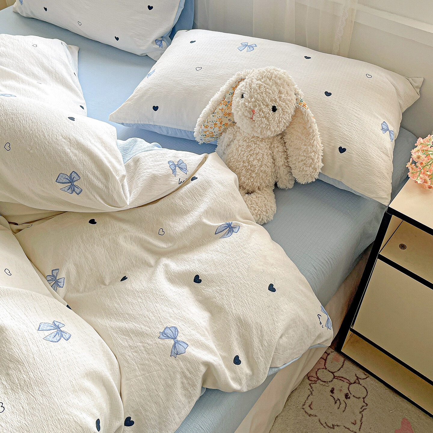 雅鹿床上双层纱四件套2026新款床单被套学生宿舍单人三件套3 M系-蓝色蝴蝶结【母婴级面料/亲肤舒适】 2.0四件套- 床单款 （被套200*230cm）