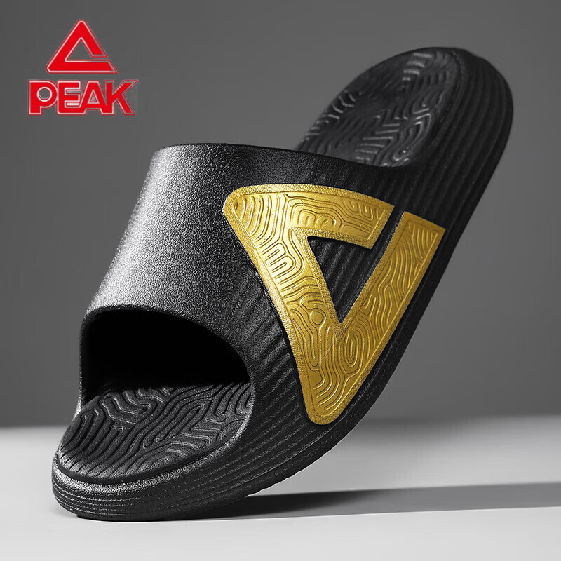 匹克（PEAK）态极拖鞋夏季情侣外穿厚底防滑户外室内家居浴室凉拖鞋 黑色/浅金 42