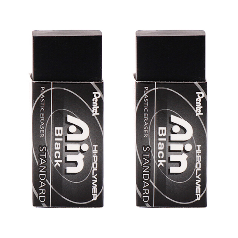 派通(pentel)ain系列黑色橡皮擦学生绘图干净聚屑橡皮zeah06at 2块装