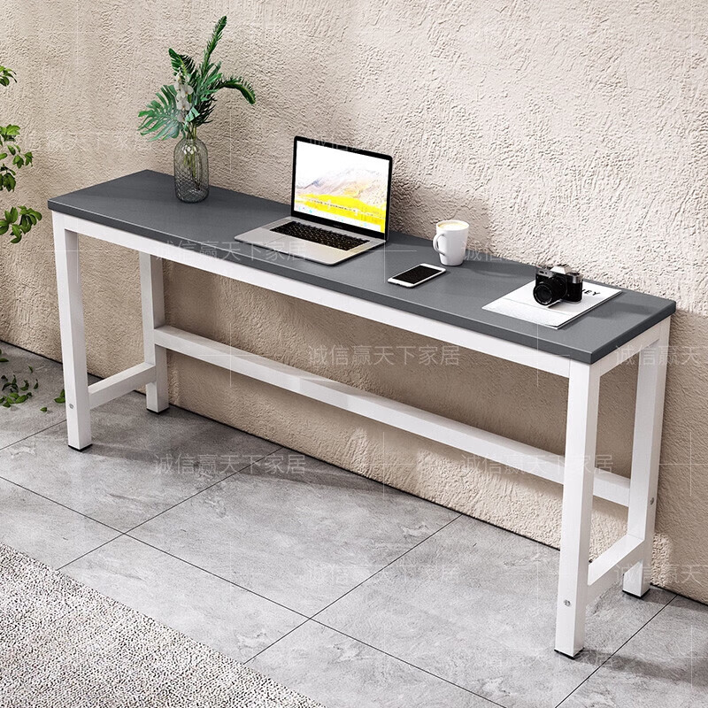 溥覃靠墙书桌家用女生卧室长条桌简易出租屋长桌子工作台阳台窄电 灰色白架侧拉 120x40x74cm