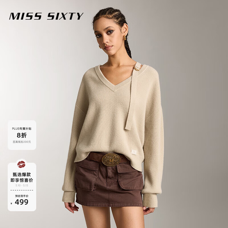 MISS SIXTY������ϵ�С�����ë��֯��ŮV����Ƹж̿�����ë�� ǳ���� S 388Ԫ