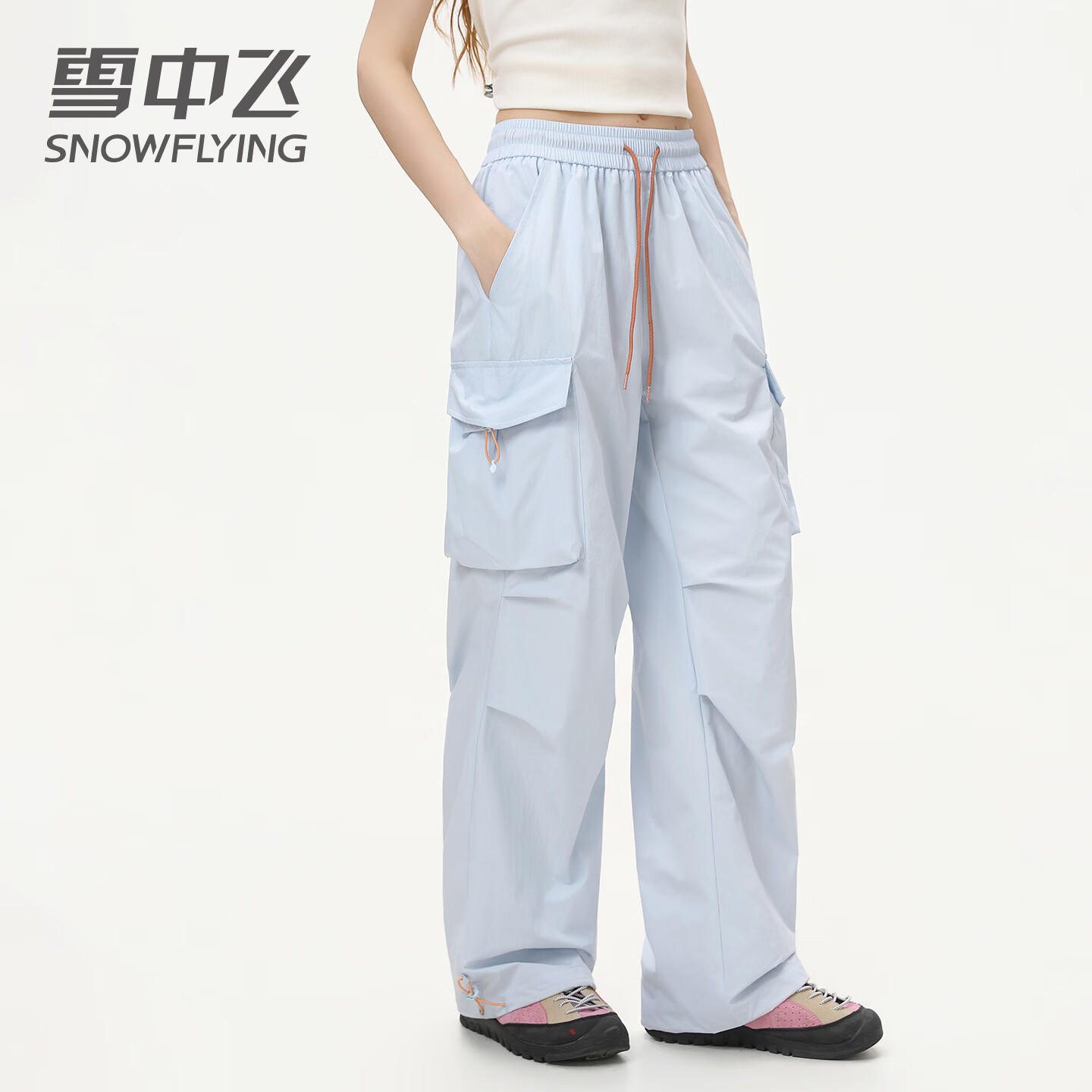 雪中飞防水直筒工装裤女2026新款户外时尚显瘦束脚两穿休闲春秋长裤子 月光蓝 165/72A S