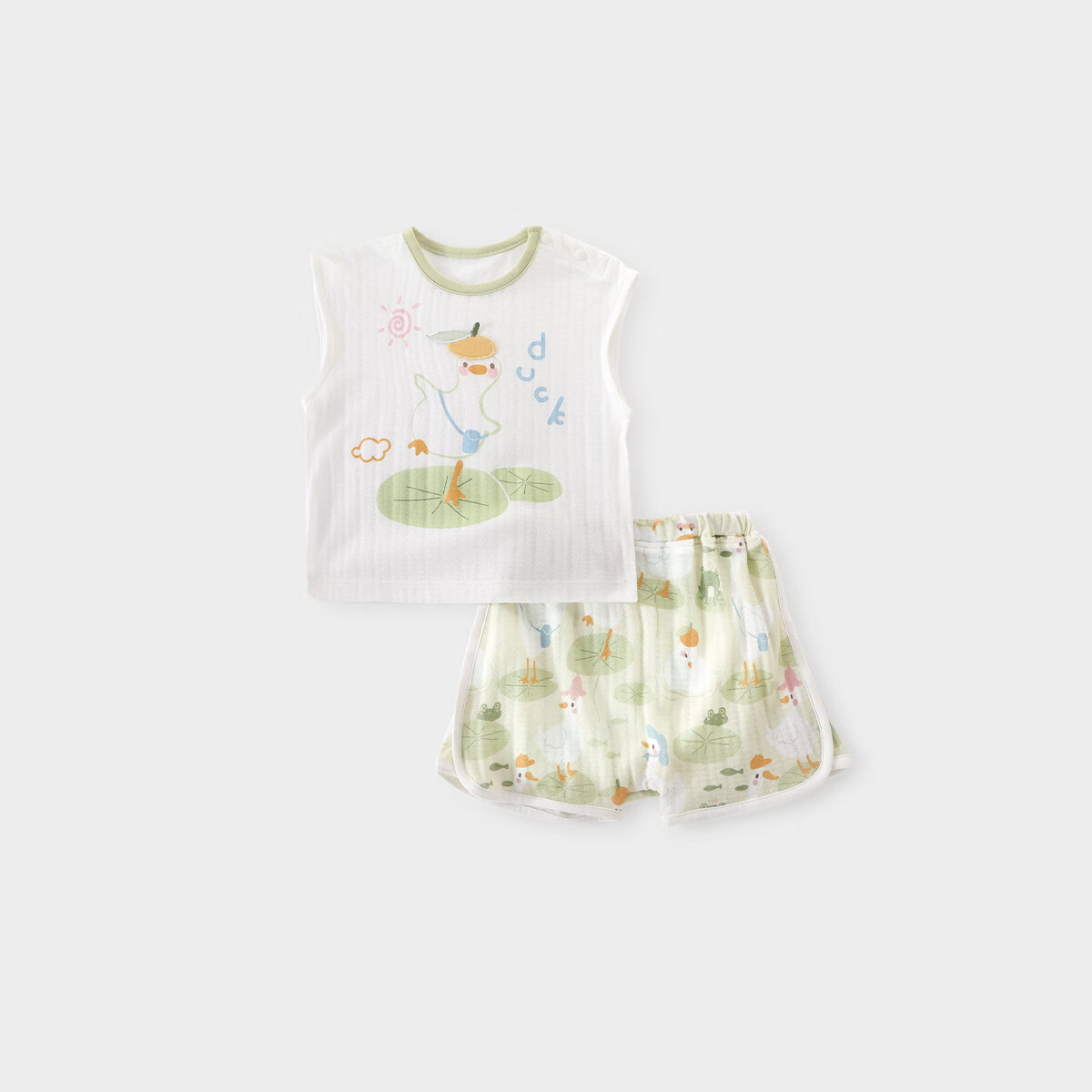 巴厘小猪男童夏装无袖背心女童套装夏季薄款婴幼儿衣服儿童纯棉宝宝家居服 荷塘小鸭 100