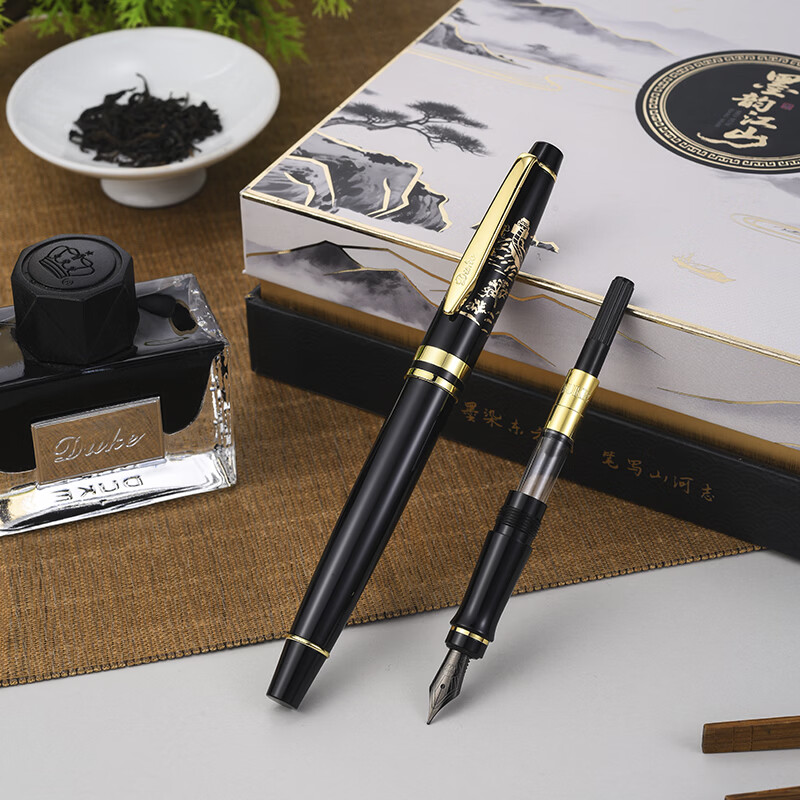 DUKE尊礼臻选列对笔套装铱金笔宝珠笔套装书法美工笔墨水替换练字签名教师节礼物3 墨韵江山金色(L+F)1.0mm+0.5mm