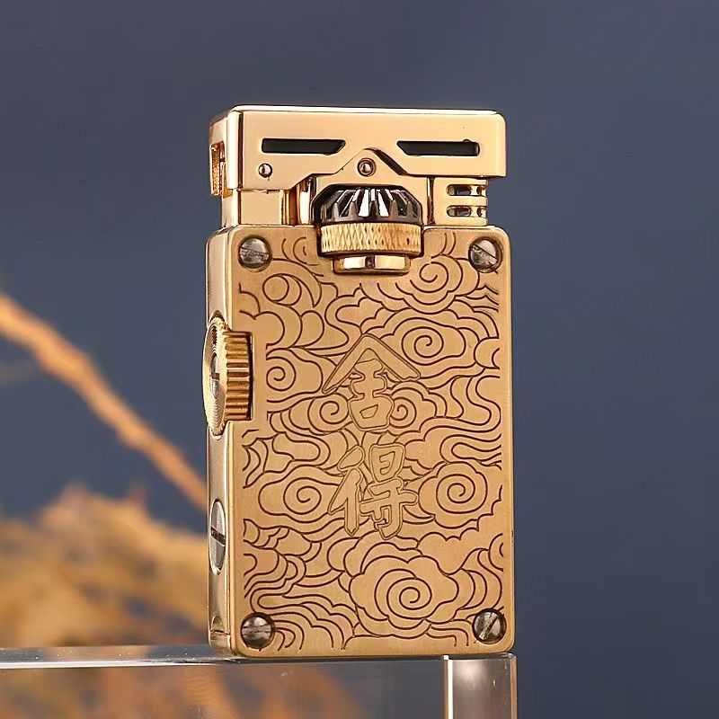 首领正品煤油打火机机械齿轮联动侧滑点火防风黄铜送爸爸男友生日礼物 唐草【礼盒装】 豪华版【送火石棉芯+133毫升煤油】