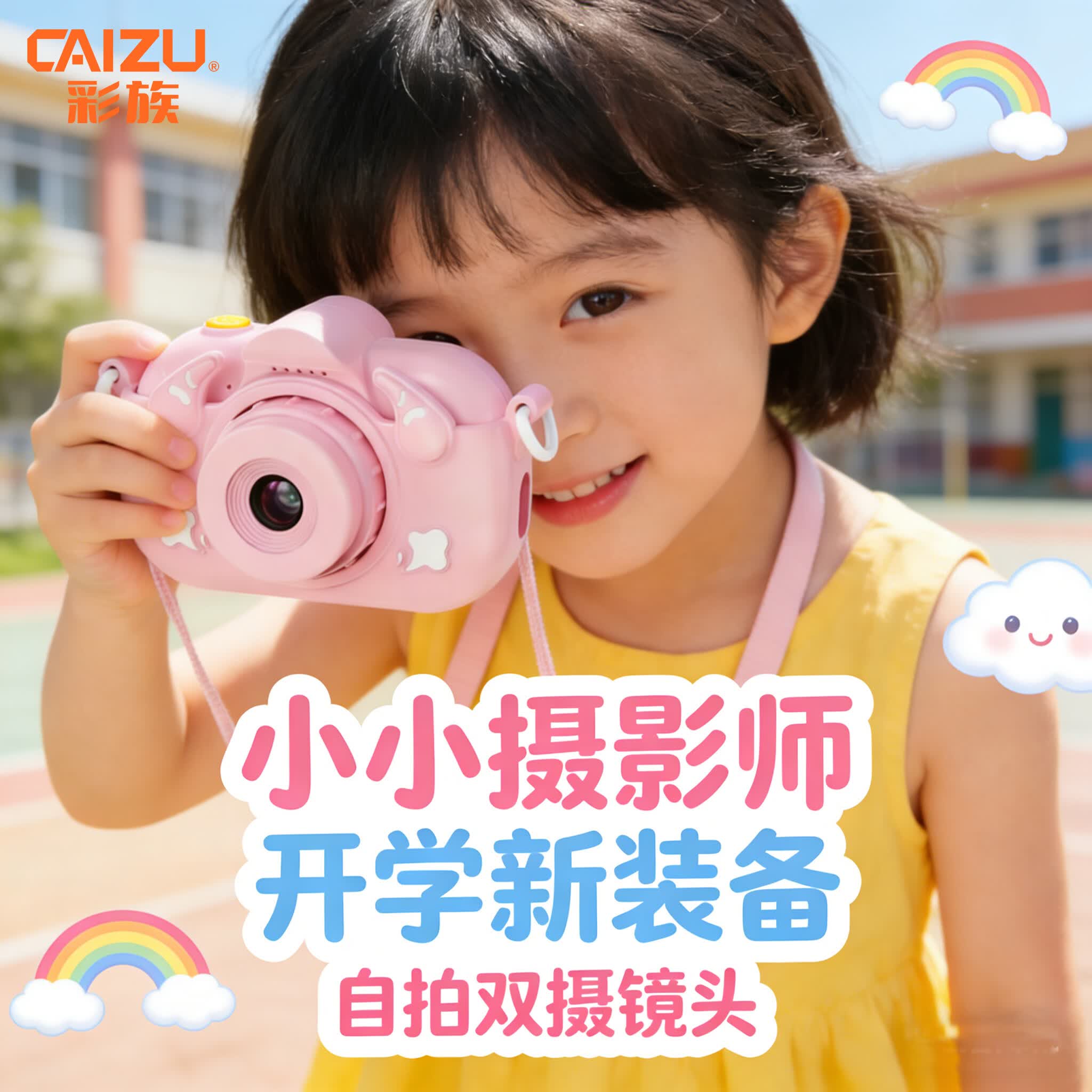 彩族（CAIZU）双摄镜头儿童相机 早教玩具卡通便携数码相机 3-6岁宝宝拍照男女小孩幼儿园学生党 男女孩生日礼物