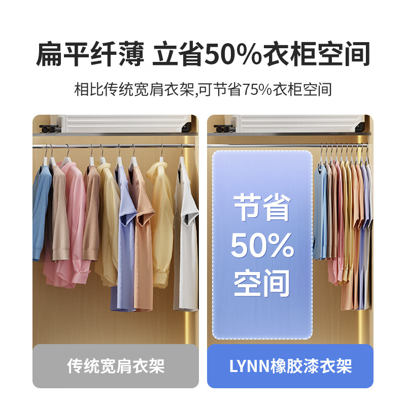 LYNN衣架短颈无痕防滑衣撑子家用卧室多功能收纳植绒晾晒架衣挂省空间 【橡胶漆衣架 可叠挂】浅灰色衣架10支