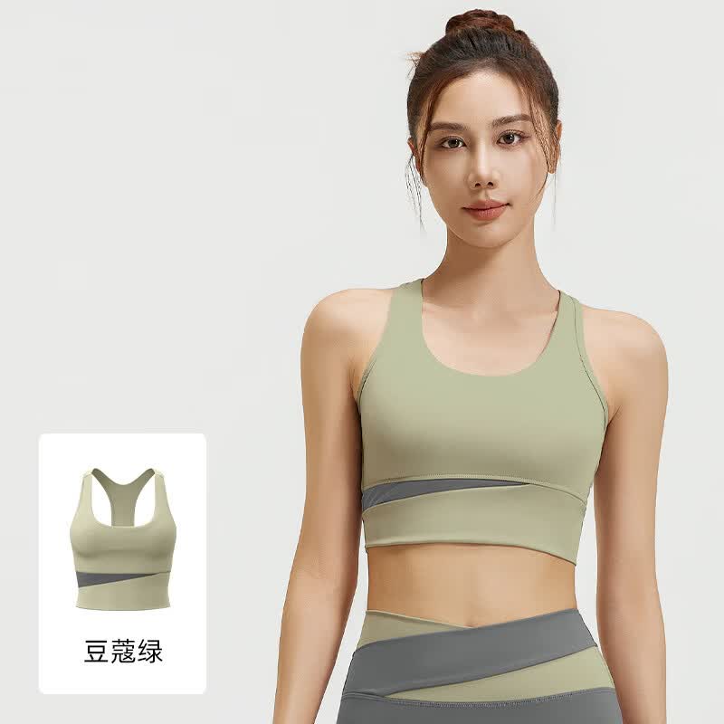聚衣堂拼接运动内衣女高强度支撑防震聚拢健身背心跑步瑜伽文胸 豆蔻绿 3XL