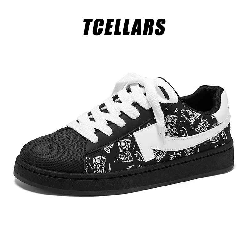 Tcellars板鞋男鞋春季2026新款简约百搭小白鞋低帮透气轻便舒适休闲鞋子 复古黑 39