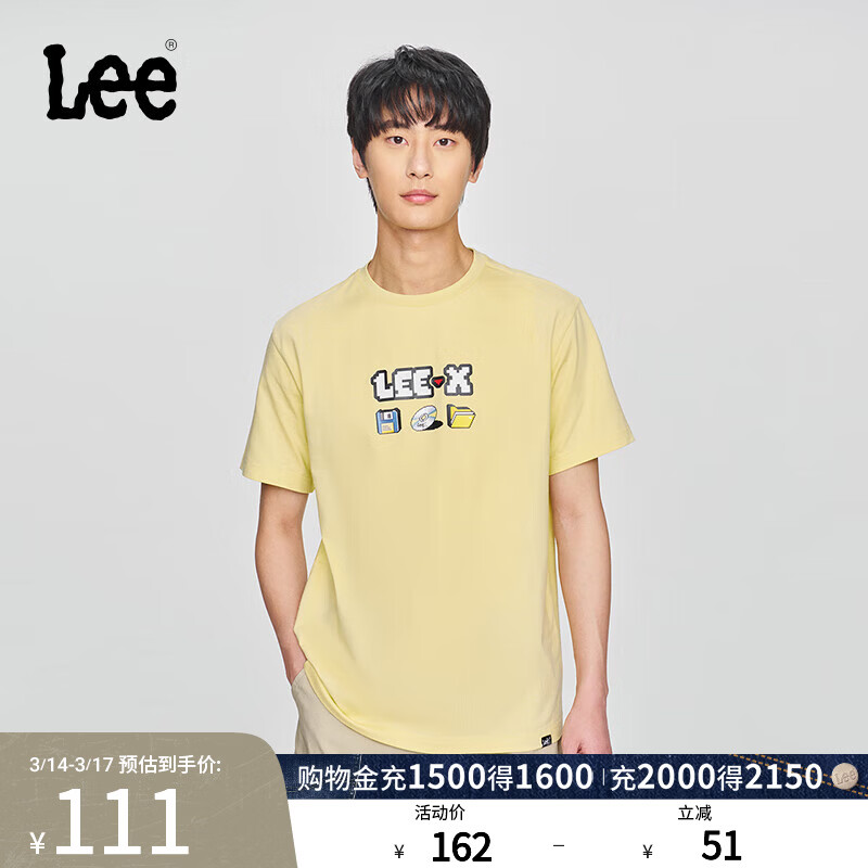 Lee舒适版经典圆领Logo印花男女同款短袖T恤休闲潮流LUT0098414LE 黄色（尺码偏大，拍小一码） M