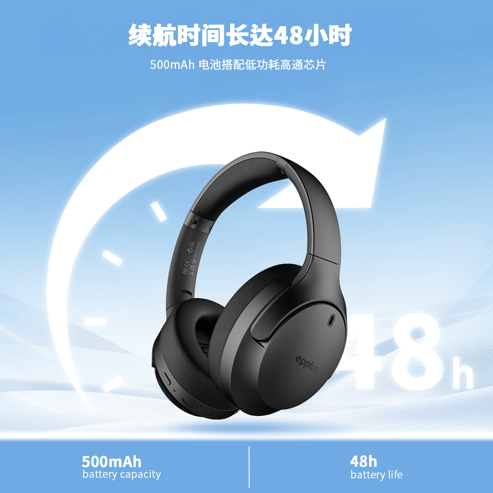 eppfun头戴耳机 蓝牙5.4 通话降噪  LEAudio 高通芯QCC aptx  ad ll lossless aac Auracast广播一发多收 CM818