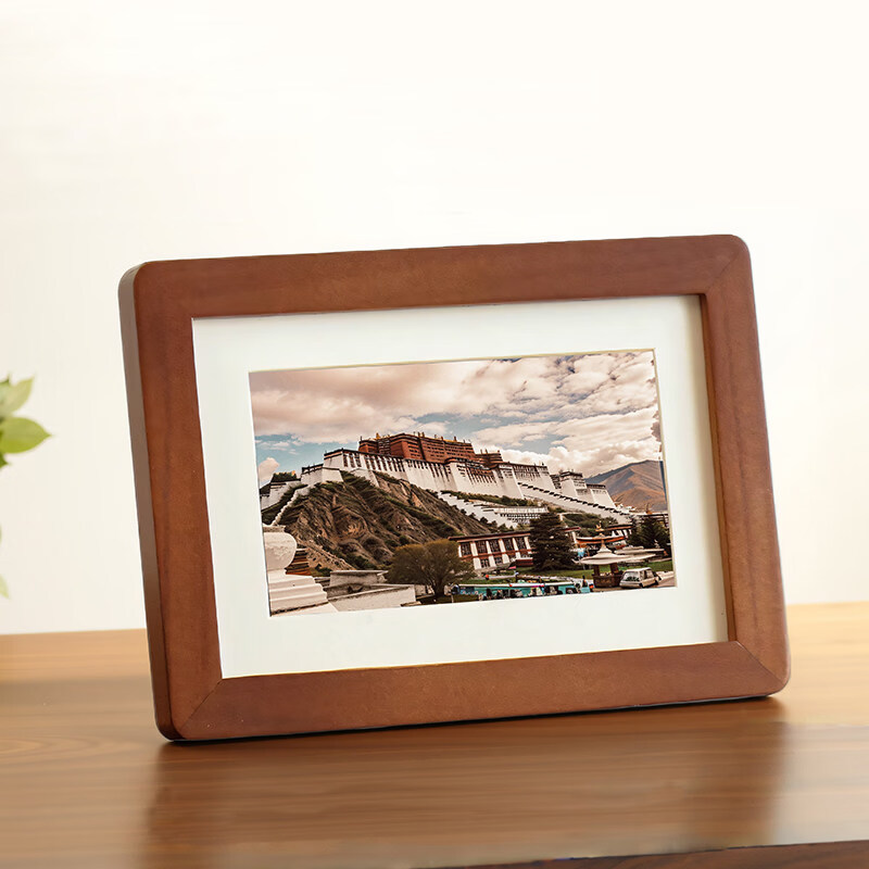 诗元圆角实木相框摆台洗照片定制加打印做成相册框678挂墙高级感六寸 胡桃色 【不用洗照片】 5寸【内径8.9x12.7cm】摆挂两用