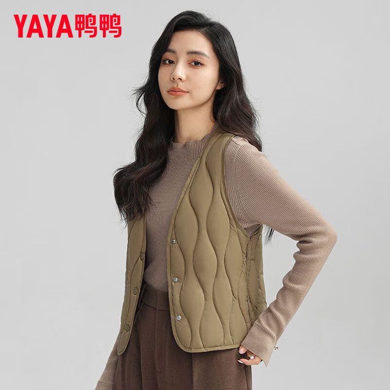 鸭鸭（YAYA）秋冬季新款贴身修身轻薄保暖背心短款坎肩保暖羽绒内胆冬装短外套 浅咖色 3XL 140-160斤