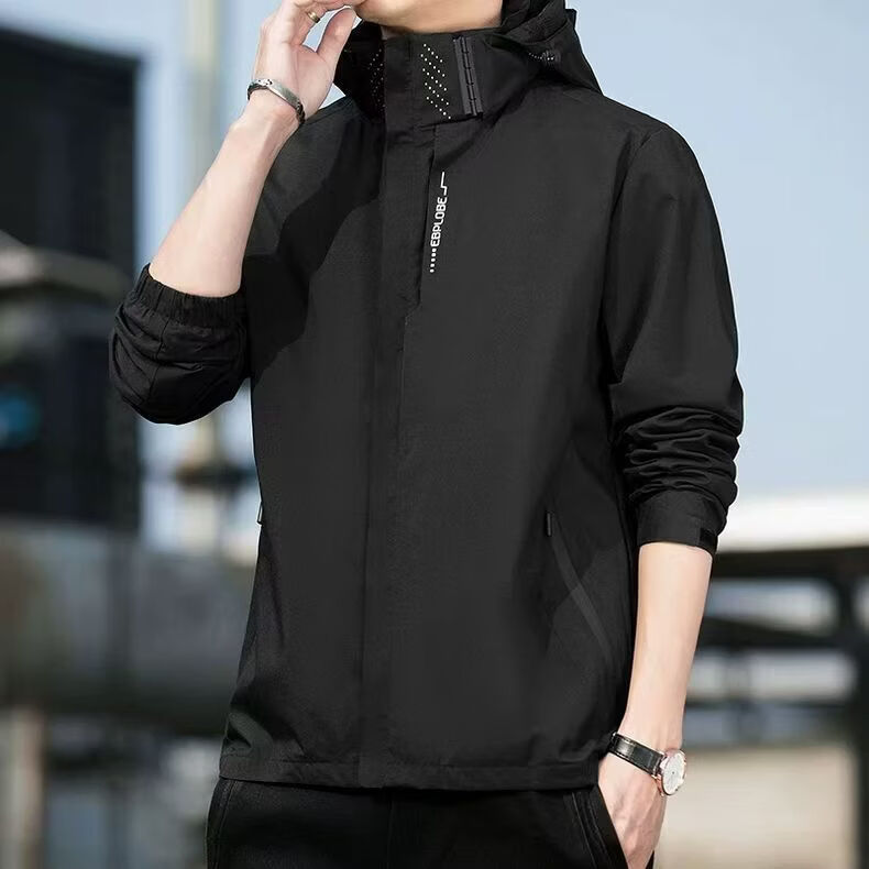 2026春季新款冲锋衣连帽夹克运动户外登山防风防水防污夹克 深蓝色 【防风防水】 M 【建议100-125斤】