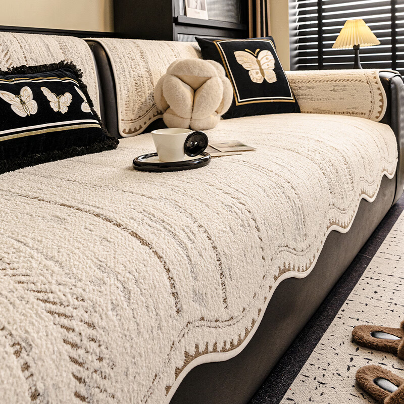 浪莎(LangSha)新款休闲轻奢半边绒沙发垫防尘防滑一片式直排沙发坐垫异形斑斓 异形斑斓-咖色 120cm*180cm 开叉贵妃