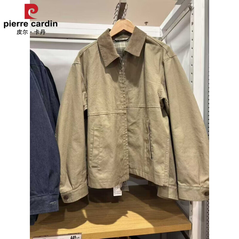 皮尔卡丹（pierre cardin）男女装休闲拉链短茄克外套巴恩风翻领宽松工装夹克 478230 驼色 S