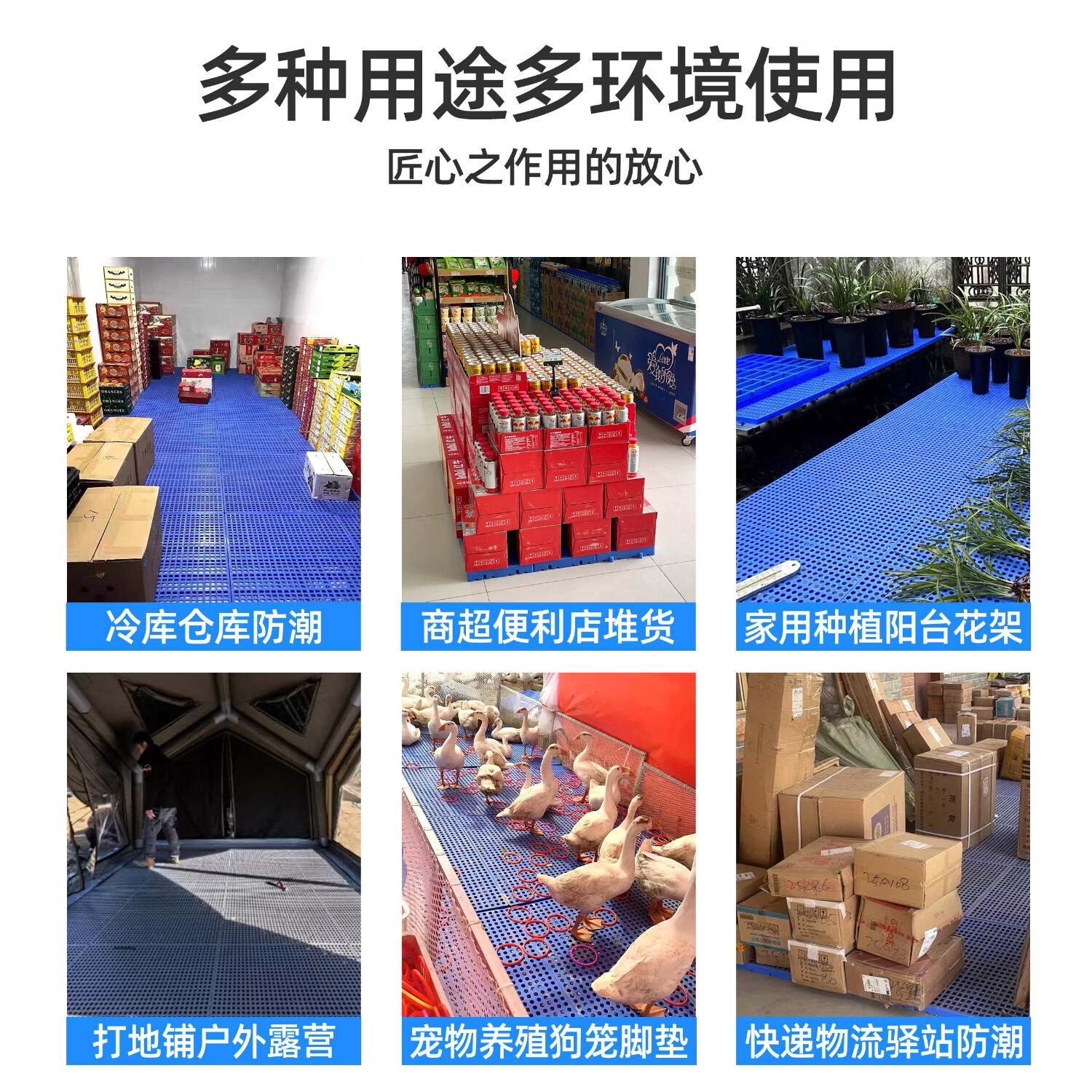 塑料加厚防潮垫板网格仓库冷库宠物垫超市驿站地台板塑胶组合托盘 垫重物推荐-厚款圆孔蓝100*80*10CM无毒无味