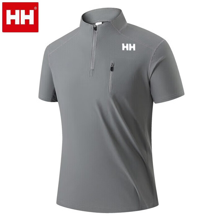 HHT恤男夏季户外运动短袖休闲速干衣半拉链冰丝立领上衣 深蓝 XL【1 海丽汉森（HH）黑色 海丽汉森（HH）6XL【220-240斤左右】