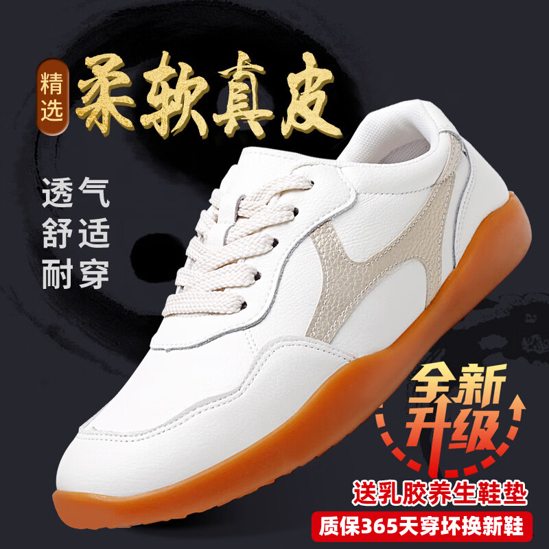 拳邦德训风网孔透气四季软牛皮牛筋底四季款专业练功鞋武术表演太极鞋 云手黑色 男士41