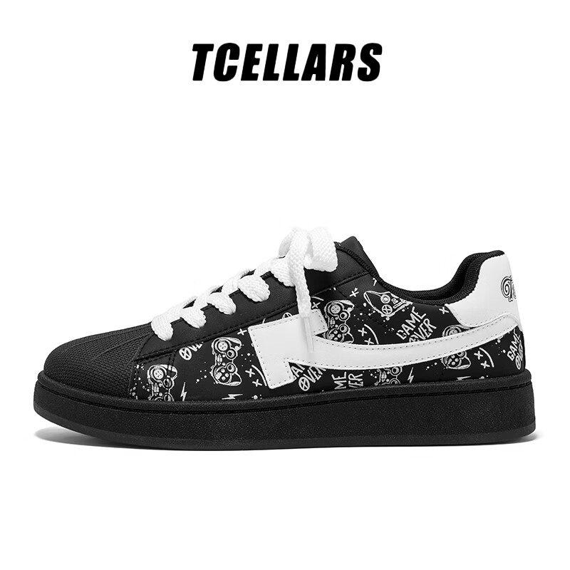 Tcellars板鞋男鞋春季2026新款简约百搭小白鞋低帮透气轻便舒适休闲鞋子 复古黑 39