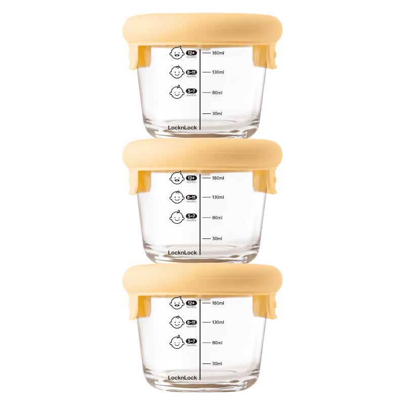 乐扣乐扣（LOCK&amp;LOCK）辅食盒婴幼儿保鲜玻璃碗套装冰箱收纳冷藏微波炉加热蒸煮 230ml*3plng508s3