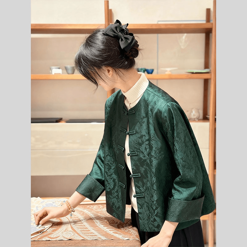 MODX2025年秋季新款气质高端独特漂亮新中式国风上衣女高端年轻款外套 深绿色外套 S 【80-105斤】