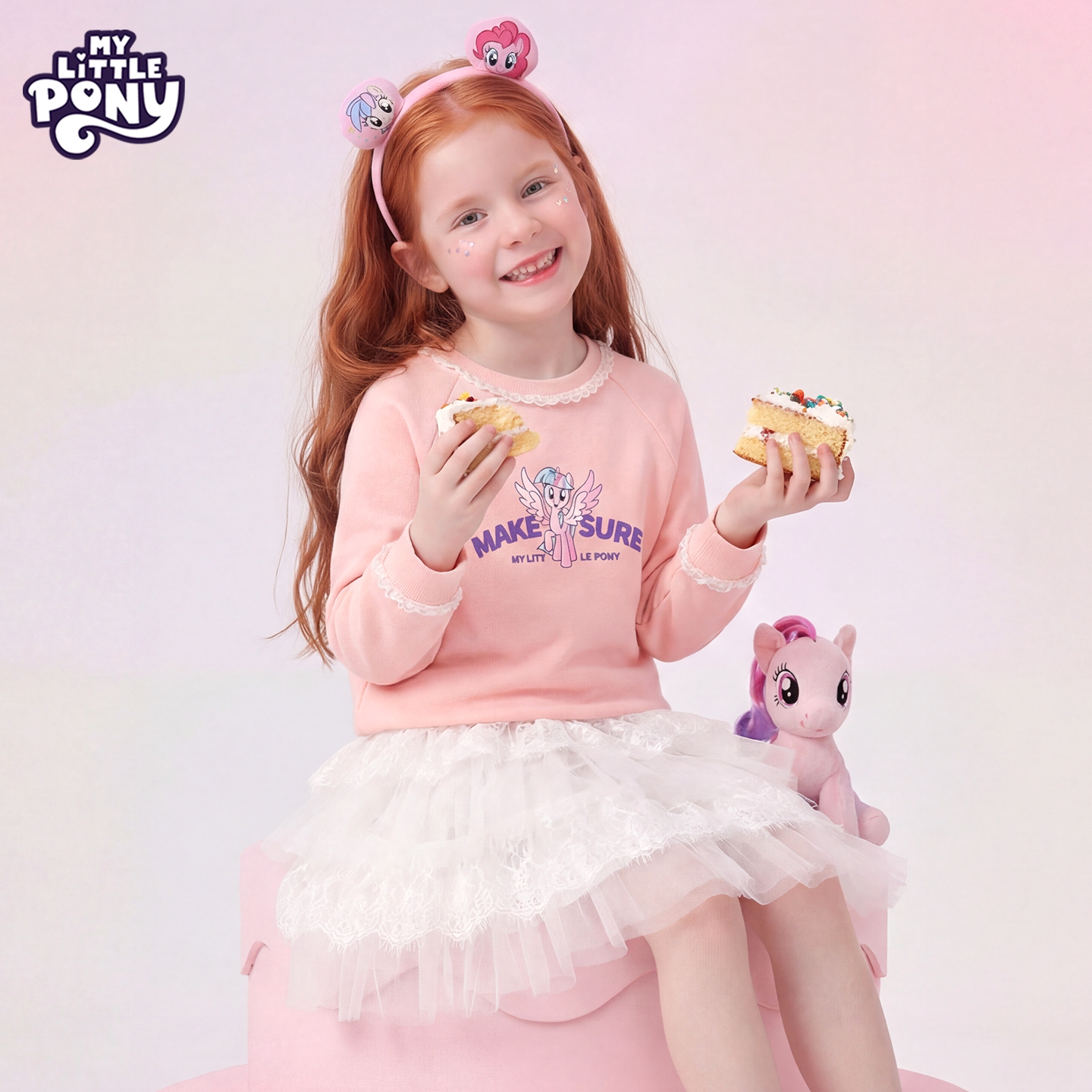 小马宝莉女童卫衣春季2026新款中大童长袖上衣春装圆领宽松外套春 【蕾丝花边圆领卫衣】自信紫悦粉 140