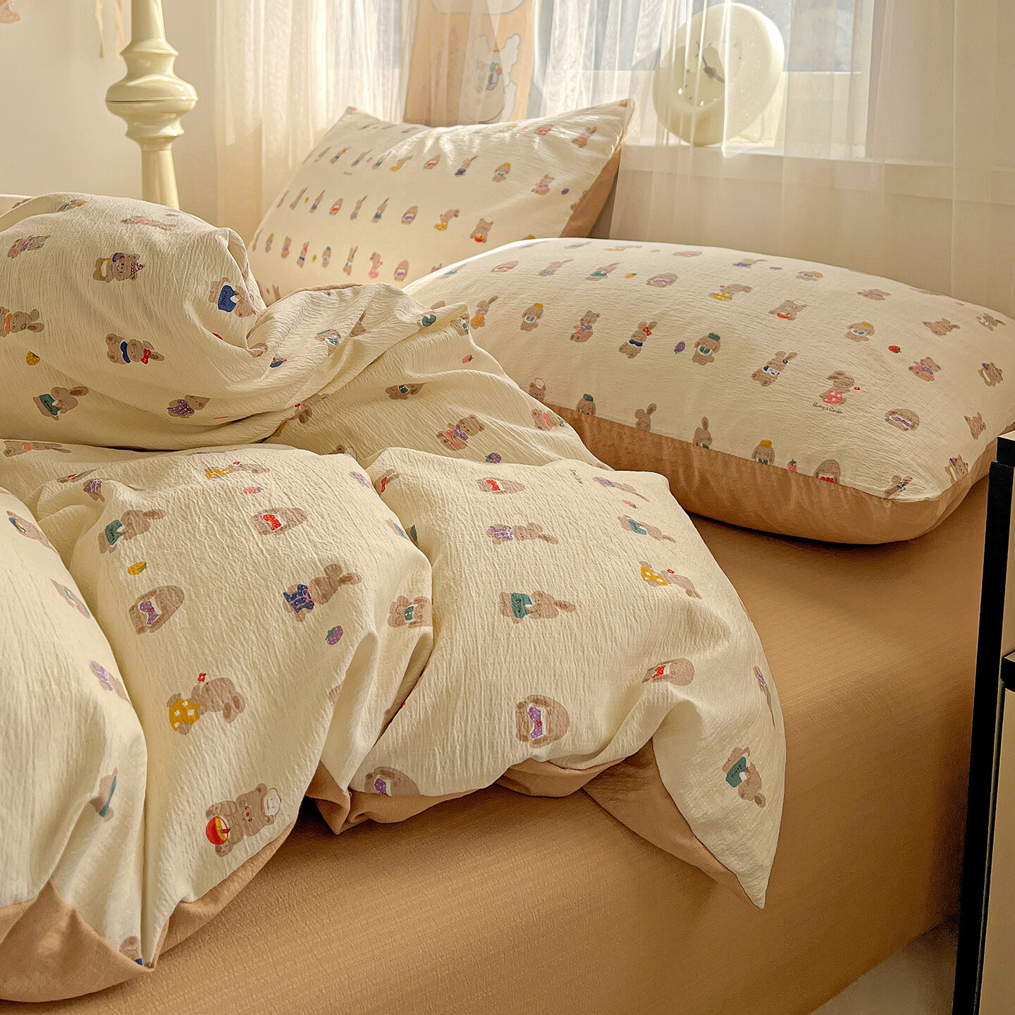 雅鹿床上双层纱四件套2026新款床单被套学生宿舍单人三件套3 M系-兔子和狗【母婴级面料/亲肤舒适】 2.0四件套- 床单款 (被套200*230cm)