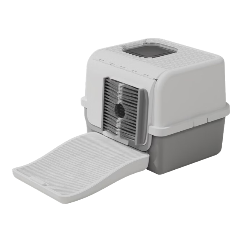 樂優(yōu)派爆款去浮毛貓砂盆防臭全封閉式超大號貓咪去毛貓廁所貓砂墊防外濺 灰色大開口三合一(送貓砂鏟) 去浮毛貓砂盆