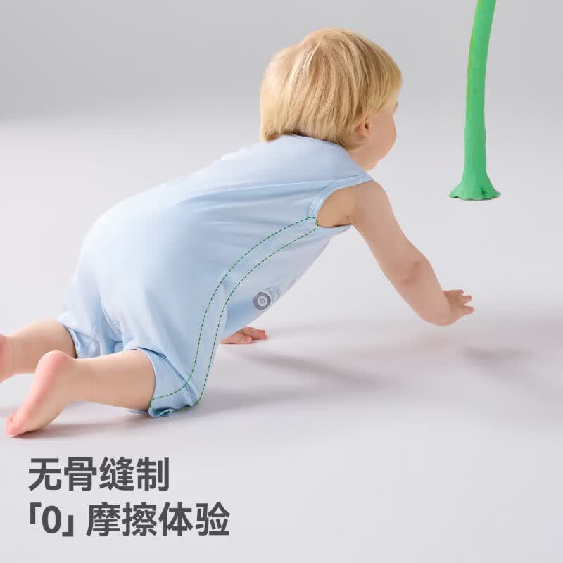 贝肽斯婴儿衣服夏季新生儿连体衣薄款男女宝宝无袖爬服吊带背心包屁衣 悠游假日 100cm