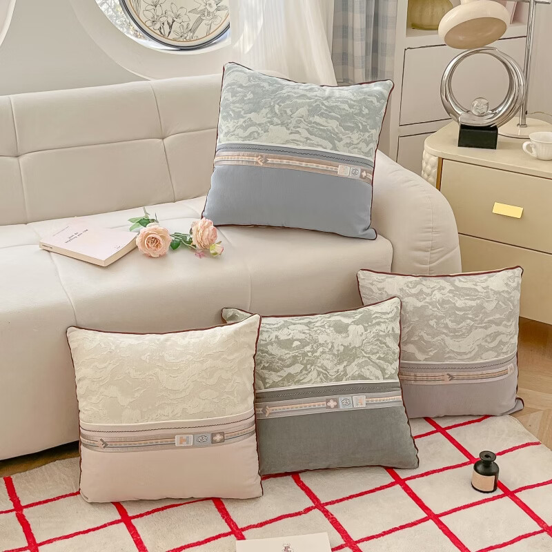 罗兰家纺轻奢中式民族风提花沙发抱枕客厅卧室方形靠枕办公室护腰靠垫 HC 民族风提花抱枕-云纹绣带蓝色 45cm*45cm 枕套 【不含芯】