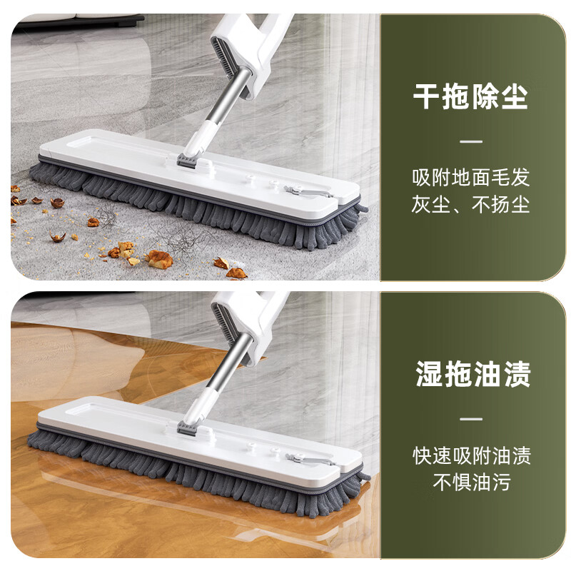 逸洁平板拖把带桶一套家用拖把免手洗拖地神器一拖净旋转拖把干湿两用 【雪尼尔拖把】+拖把桶+共3块拖布