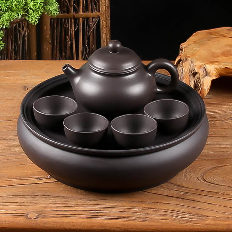 茶盘紫砂陶瓷功夫茶具储水大茶盘家用沥水托盘干泡台小型茶台茶托 纯红色6英寸茶盘(无)