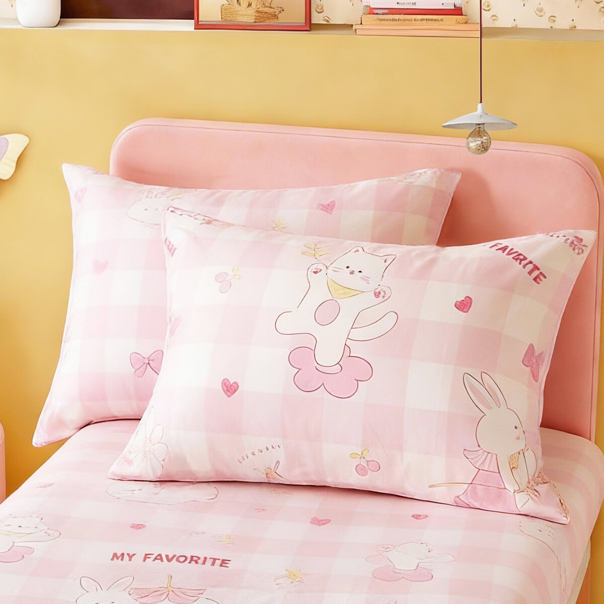 水星家纺甜格软萌长绒棉印花对枕套 甜格软萌长绒棉印花对枕套 一对 74cm*48cm