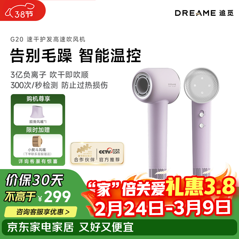 追觅韶光G20家用电吹风恒温速干吹风筒负离子高速护发无叶吹风机 丁香紫AHD12B 送礼礼物