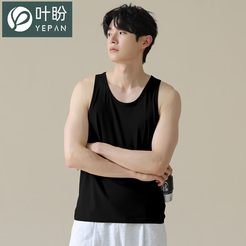 叶盼（yepan）【凉感】睡衣男夏季背心单件无袖薄款夏天莫代尔男士家居服可外穿 11001-黑色 L (170) ：建议100-120斤穿着