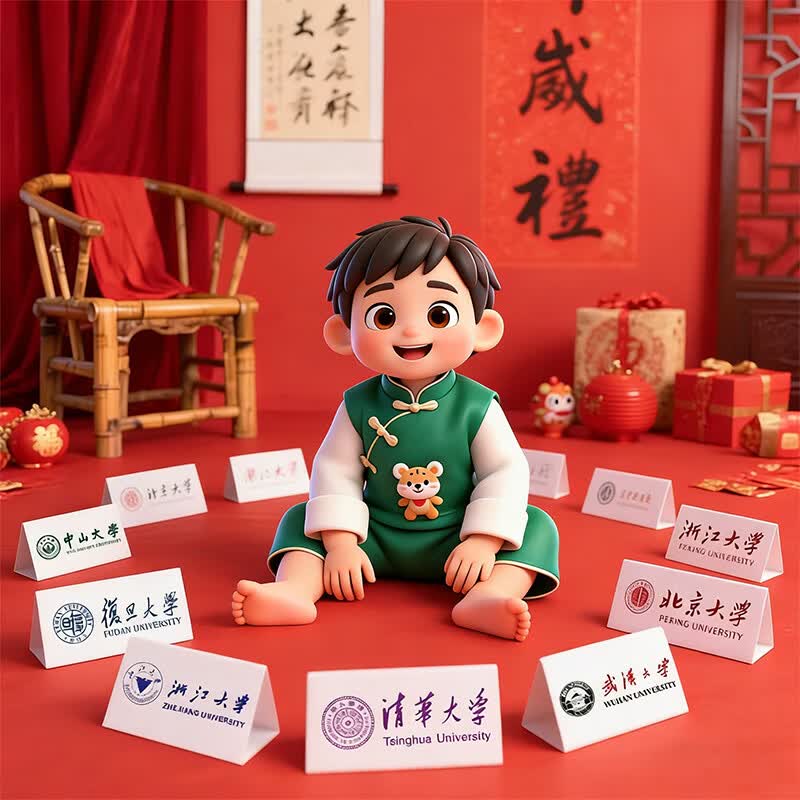 bledilait周岁抓周道具清华北大大学名牌子卡片宝宝生日礼仪十大名校全套
