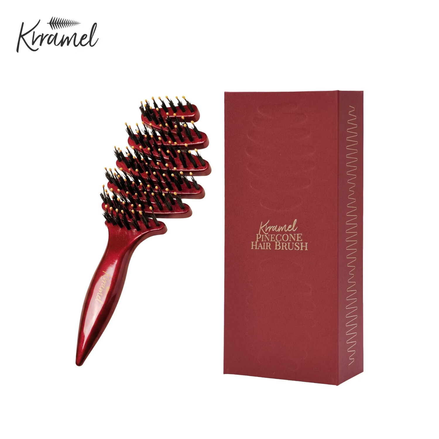 KRRAMEL生日礼物女士梳子松塔猪鬃毛护发按摩气垫梳新婚礼物 松塔梳-酒红色-中号20cm