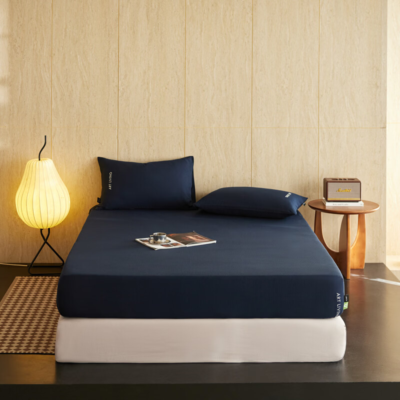 ROLAND LIVE简约纯色新疆长绒棉床笠单件全棉人字纹小提花床笠枕套三件套春夏 KZ 全棉小提花床笠-人字纹藏青 单床笠120*200cm