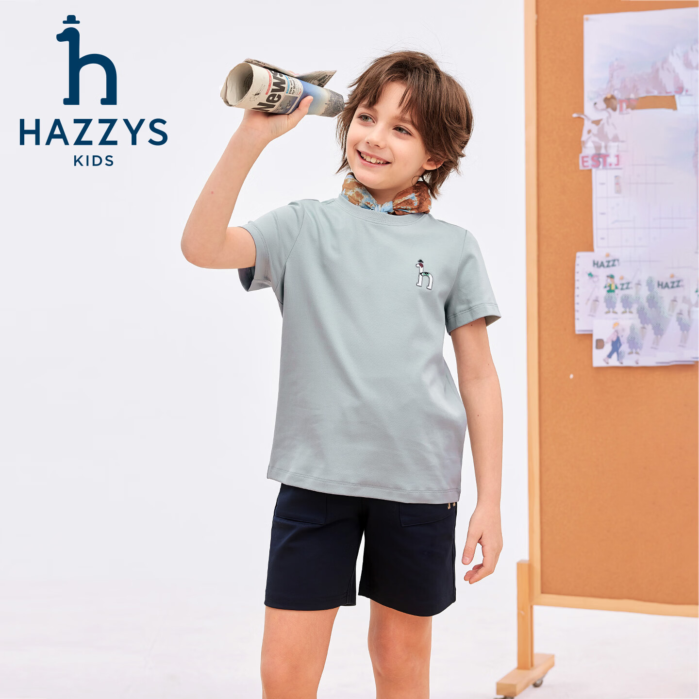 哈吉斯(HAZZYS)童装男童短袖2026夏新针织液氨双面布透气T恤 本白 145