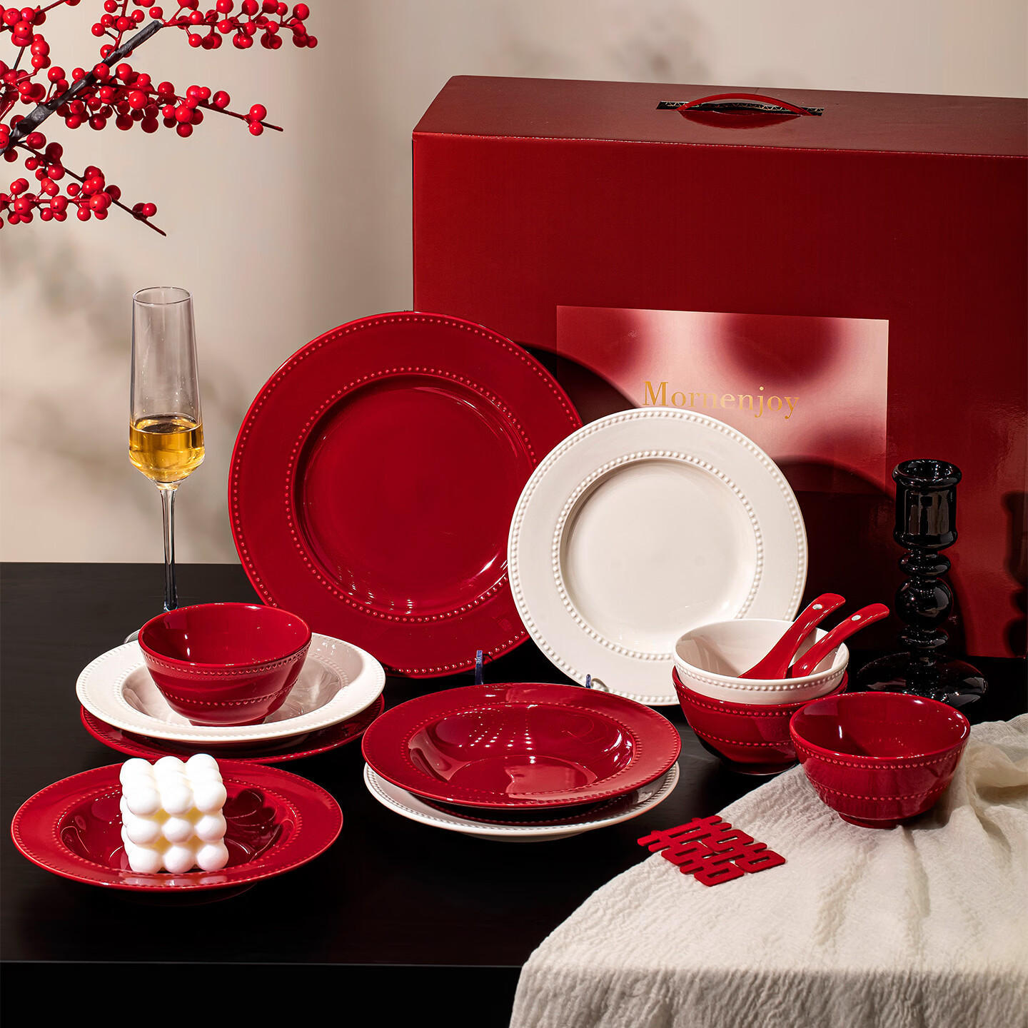 精缔陶瓷JINGDI新婚结婚订婚礼物送新人釉下彩餐具套装乔迁新居碗碟套装家用礼盒 【高档礼盒-混色】2人食12件订婚结婚结婚新婚礼物 无规格