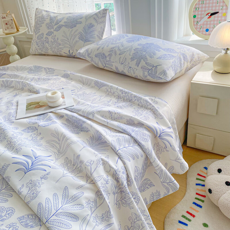 雅鹿加厚老粗布床单单件100原棉亚麻床罩学生宿舍被单三件套单人 柒婳 单床单200*230cm