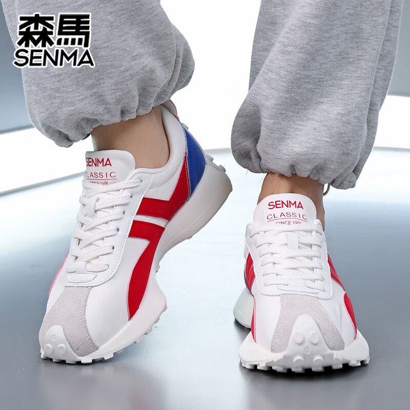 森馬(senma)男士厚底舒适跑步鞋低帮防滑轻便阿甘鞋时尚百搭休闲鞋 白兰红 43