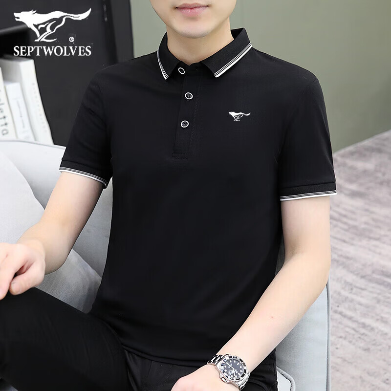 七匹狼（SEPTWOLVES）短袖Polo衫男士半袖夏季薄款短袖男翻领休闲保罗衫正装中青年通勤 T244碳灰  常规 XL 建议130-145斤