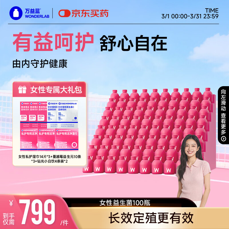 万益蓝WonderLab 蔓越莓女性益生菌100瓶 女性妇科炎症理调私处益生菌